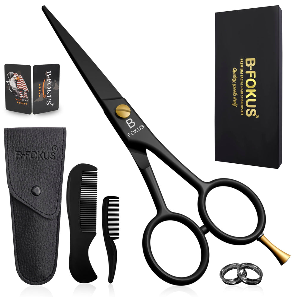 BFOKUS 5 inch premium beard scissors close-up for precise trimming