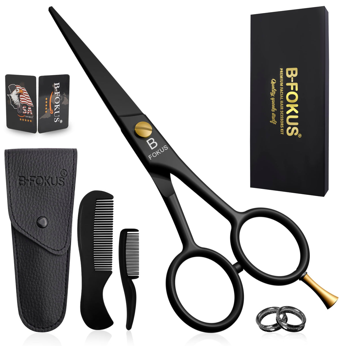 BFOKUS 5 inch premium beard scissors close-up for precise trimming