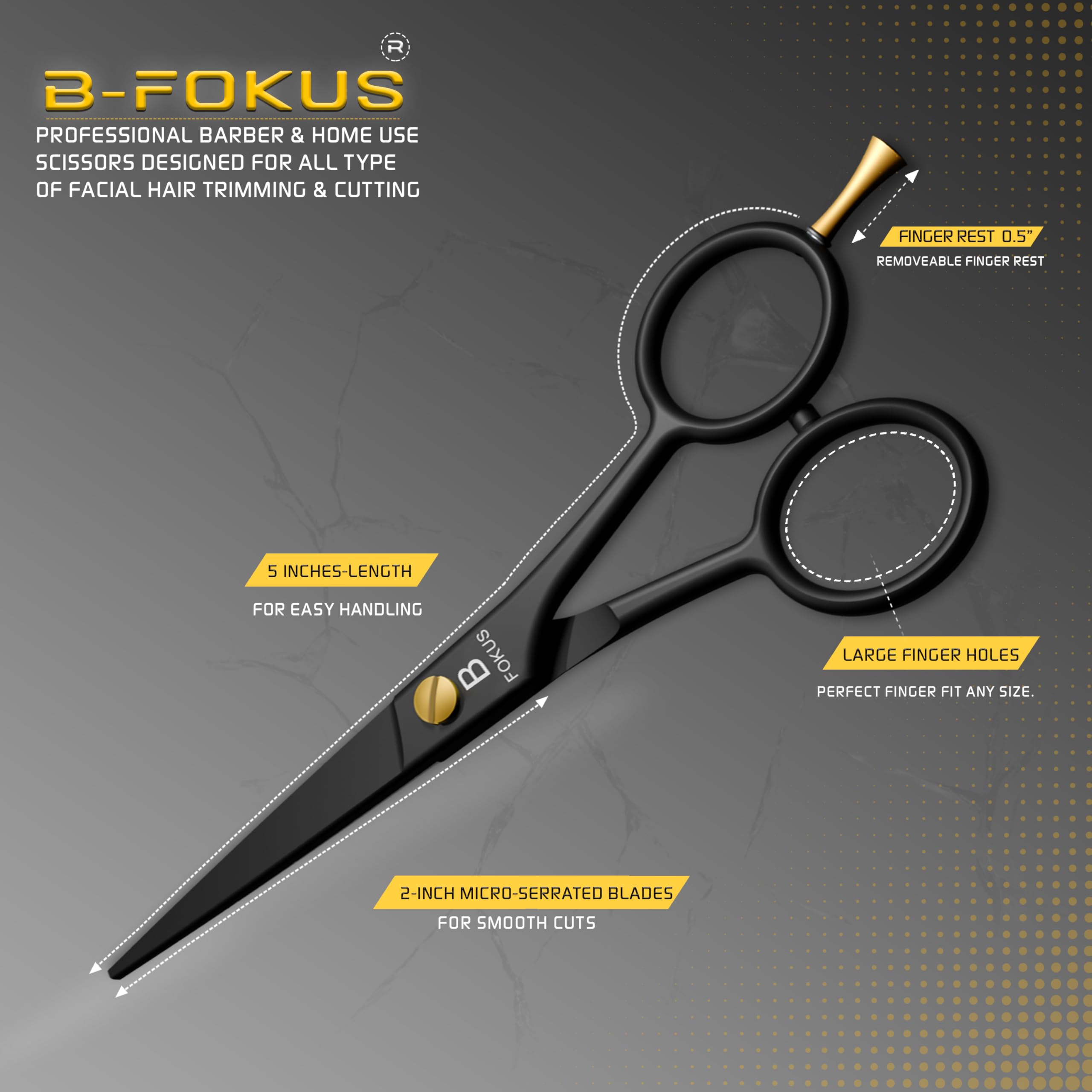 BFOKUS beard scissors removable finger rest enhances precision