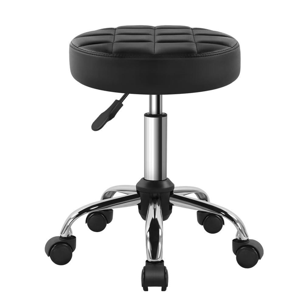 BFTOU black classic swivel stool assembly view shows sturdy base and smooth wheels for easy setup.