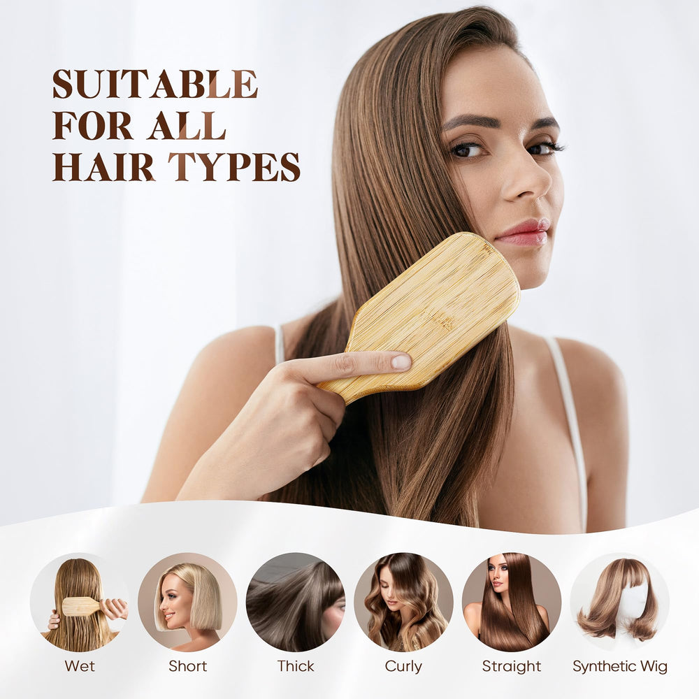 BFWood bamboo brush suitable for all hair types including curly and thick hair