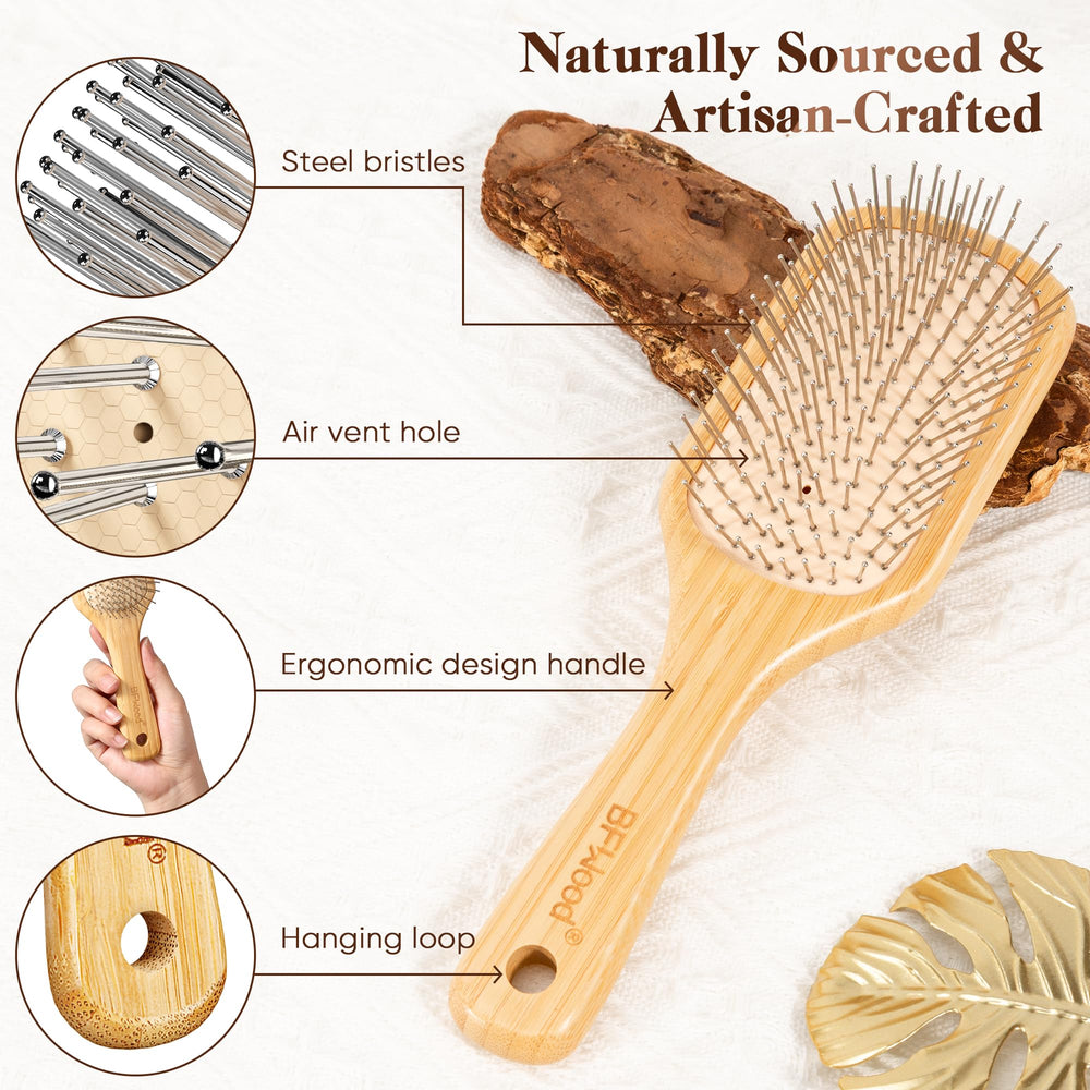 BFWood bamboo brush reduces static and frizz for smooth hair