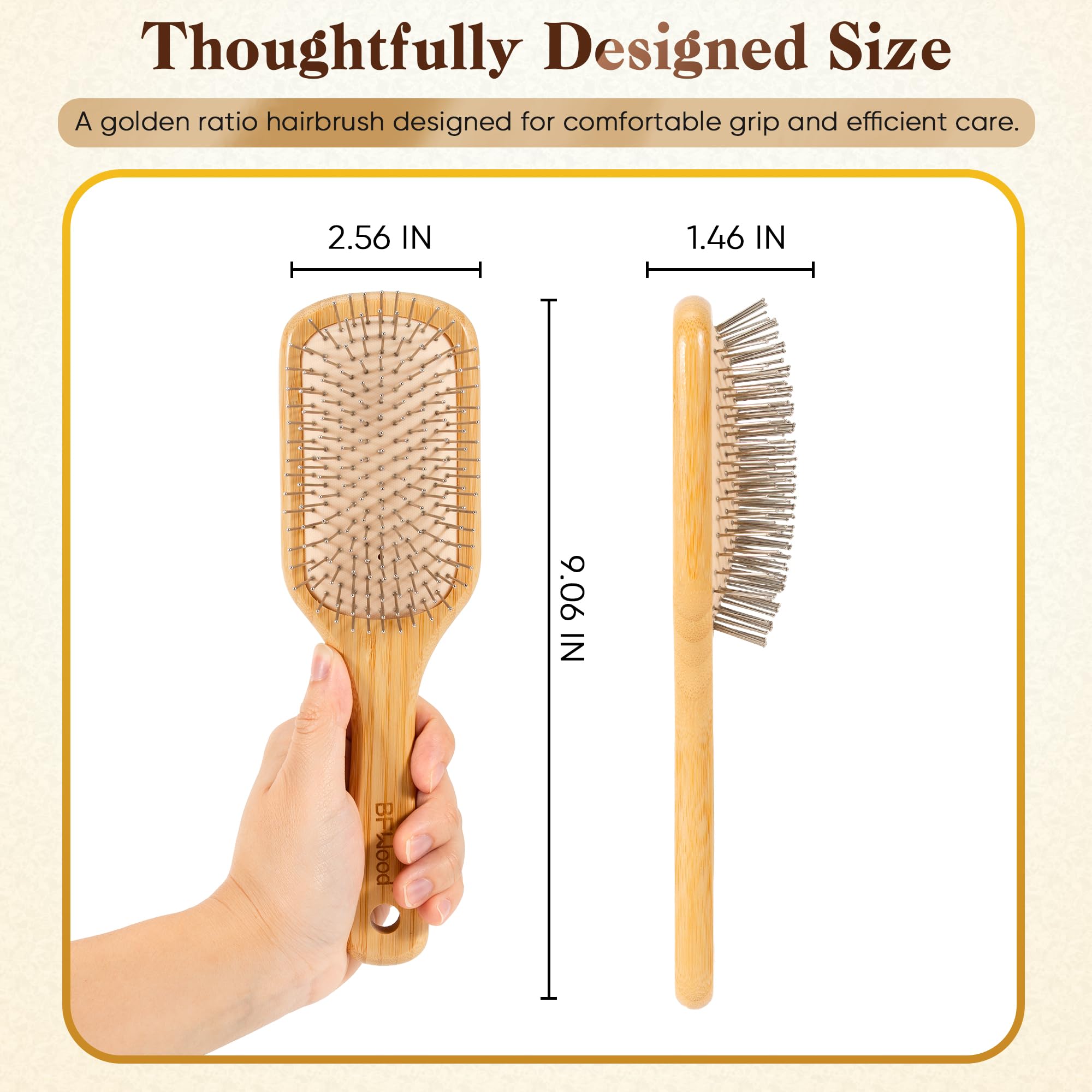 BFWood bamboo hair brush designed for efficient detangling and styling daily use