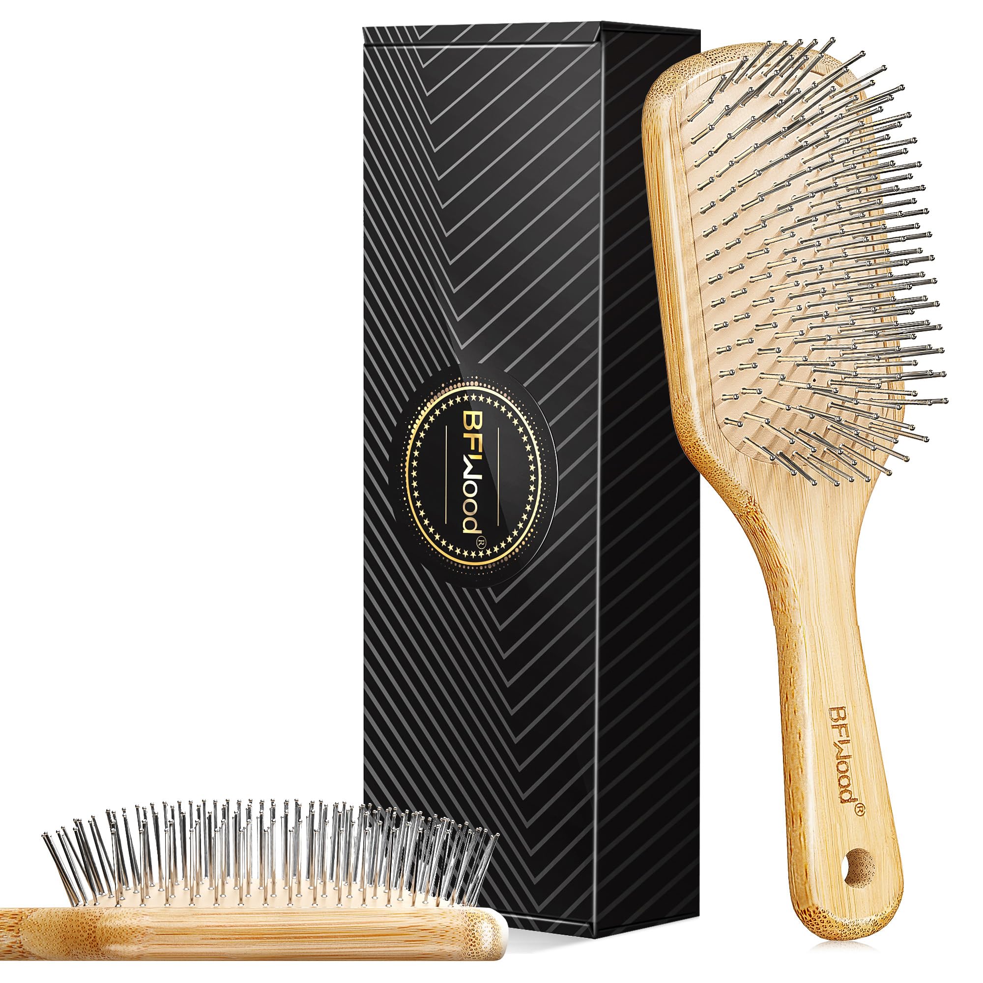 BFWood bamboo hair brush with ergonomic handle for comfortable styling