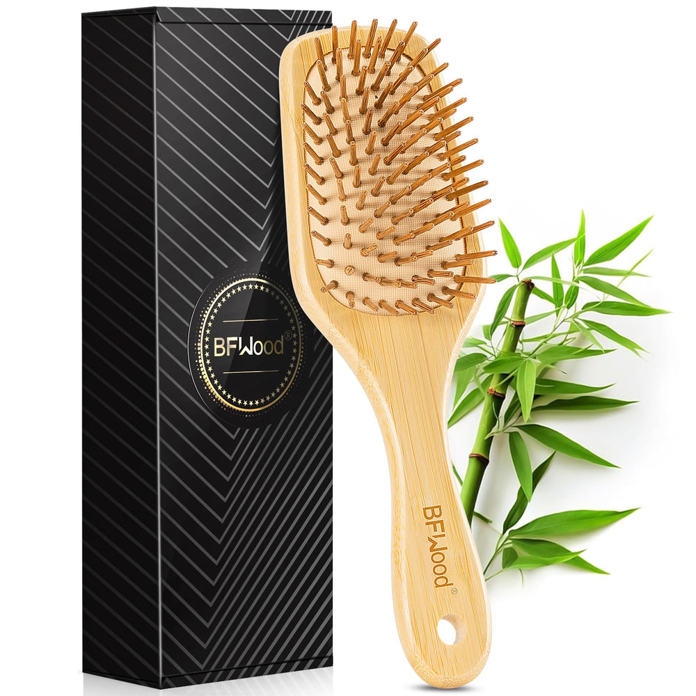 BFWood bamboo paddle hairbrush scalp massage focus for soothing detangling