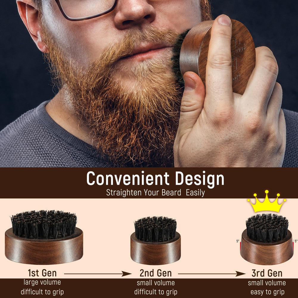 BFWood beard brush ergonomic grip enables controlled brushing.