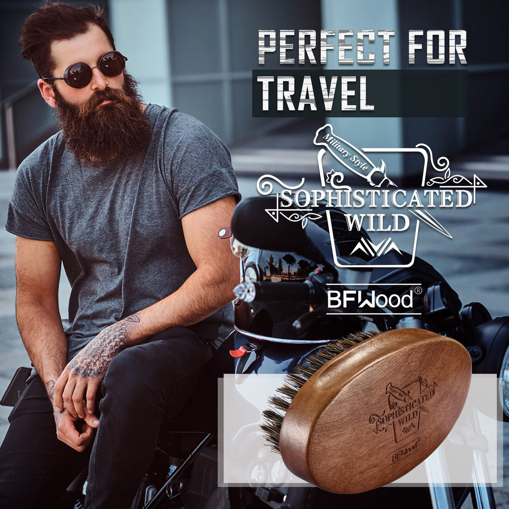 BFWood beard care use displays balm distribution across the beard.