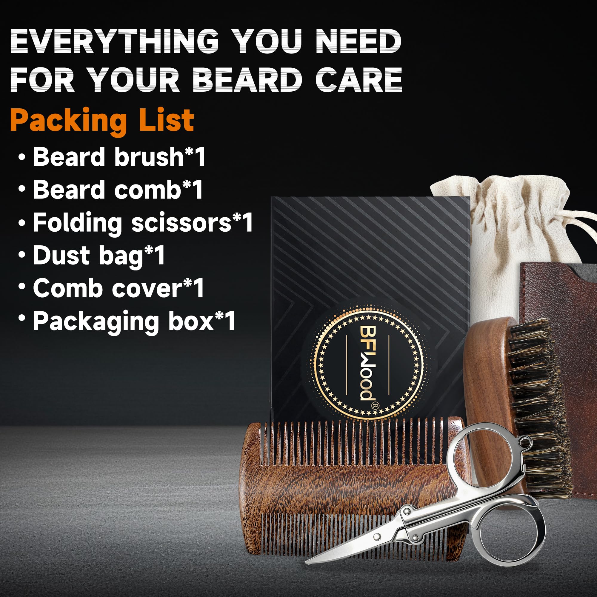BFWood folding beard scissors for on-the-go trimming and safe storage.