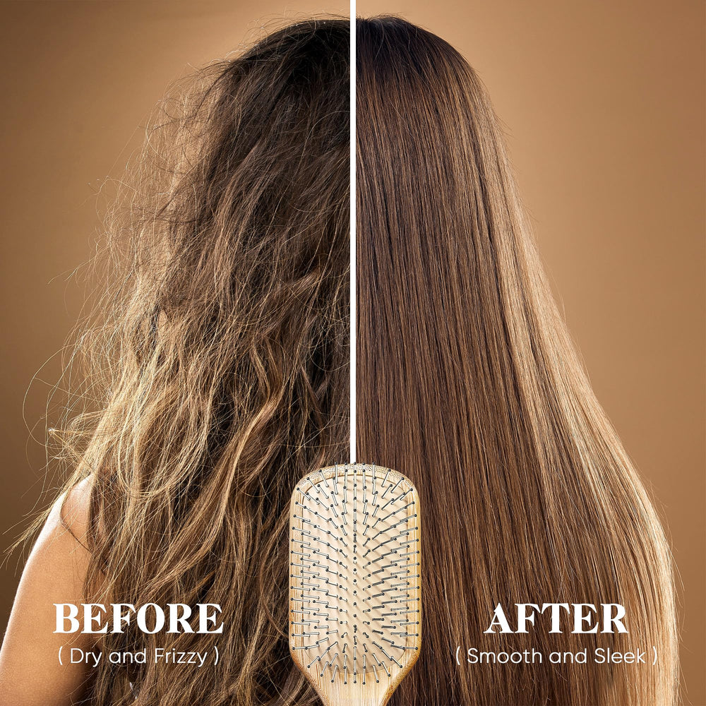 BFWood bamboo brush with rubber-cushioned base for flexible detangling