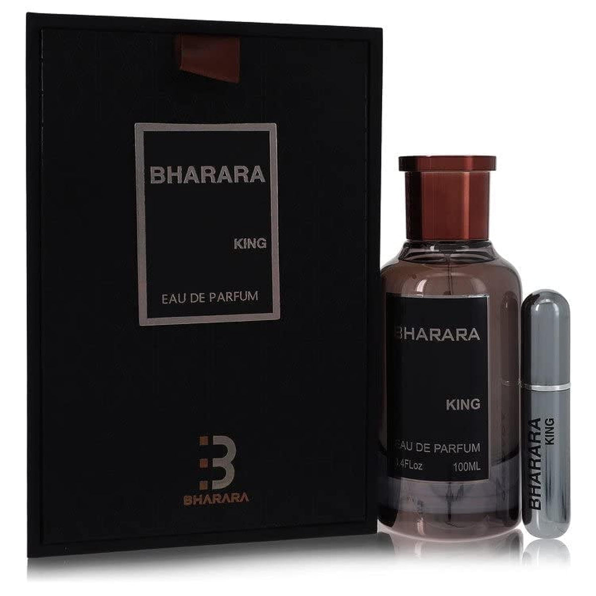 Bharara King for Men EDP bottle shown, a bold citrus-musk fragrance for everyday confidence.