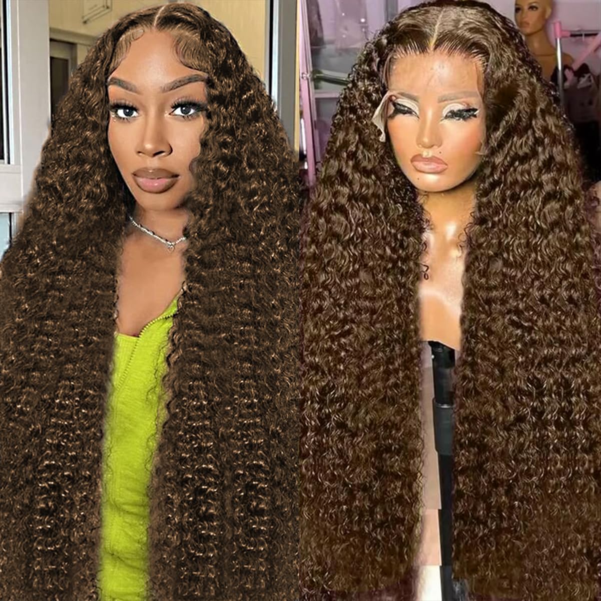 BIANFA 30-inch chocolate brown deep wave lace front wig with natural-looking hairline.