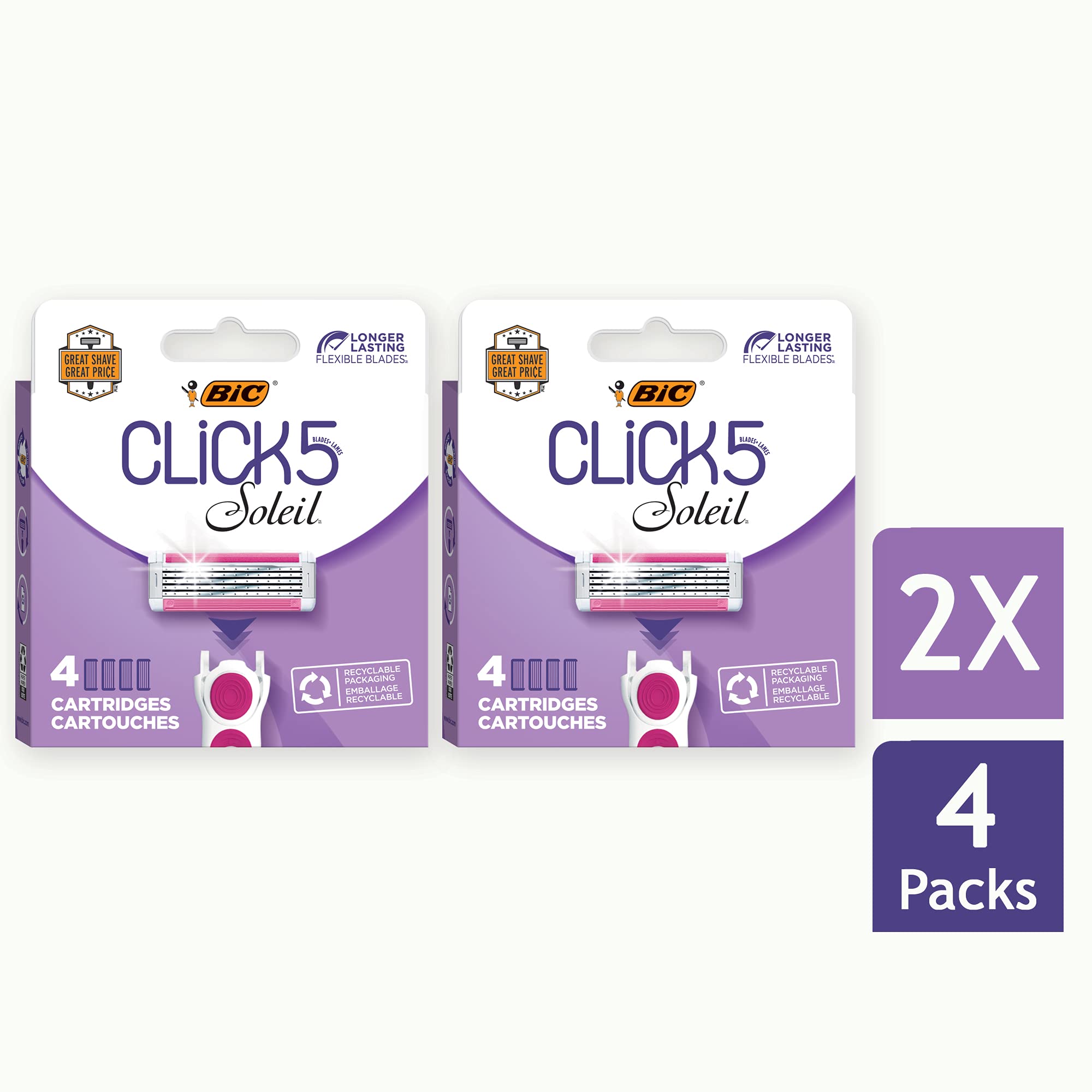 BIC Click 5 Soleil pivoting razor head follows curves for precise shaving.