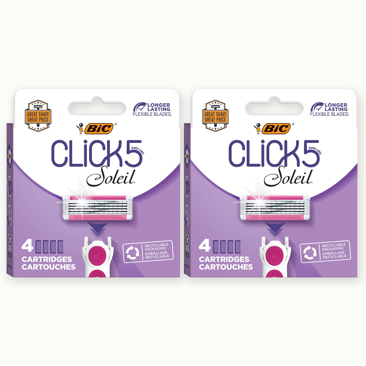 BIC Click 5 Soleil pink refills deliver a smooth, close shave with five blades.