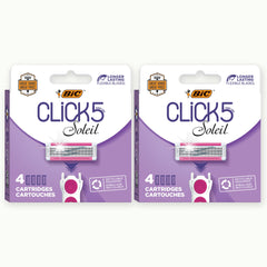 BIC Click 5 Soleil pink refills deliver a smooth, close shave with five blades.