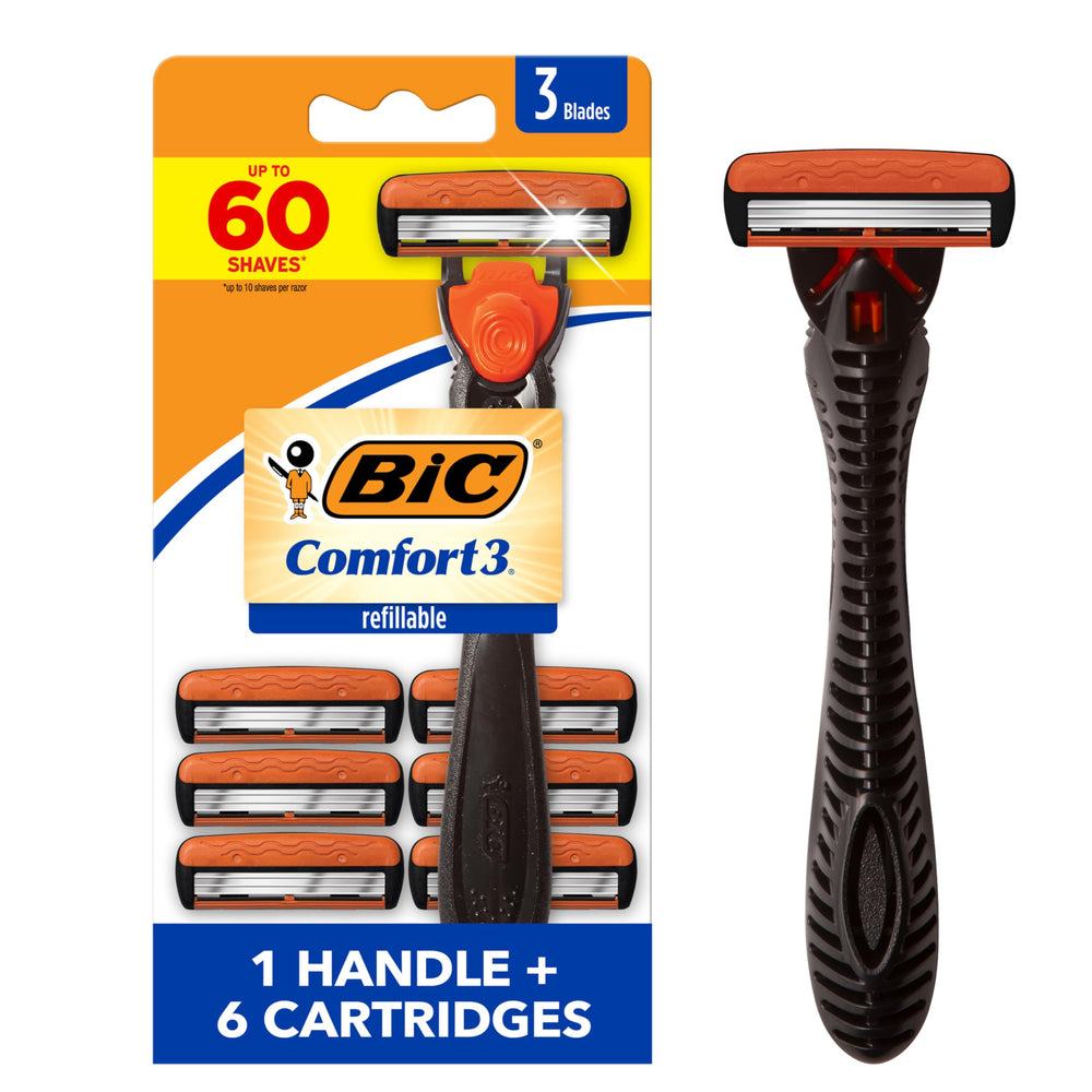 BIC Comfort 3 handle with ergonomic grip for easy, controlled shaving.