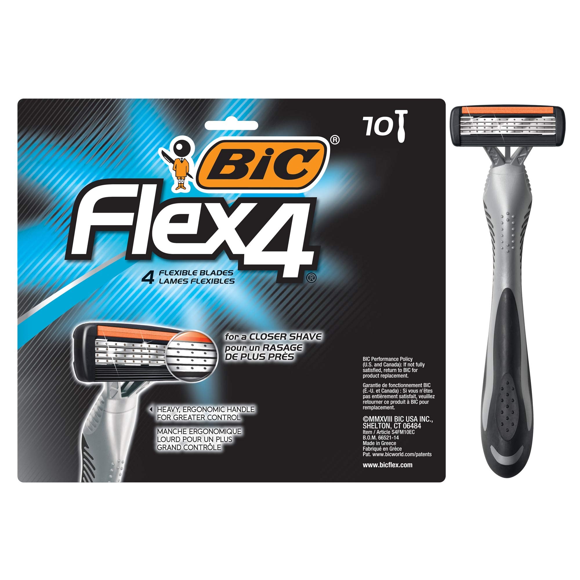 BIC Flex 4 Sensitive razor pack front shows travel-ready design for on-the-go grooming.