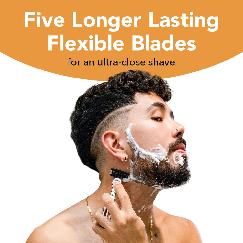BIC Flex 5 razor precision edge reaching under the nose and along sideburns