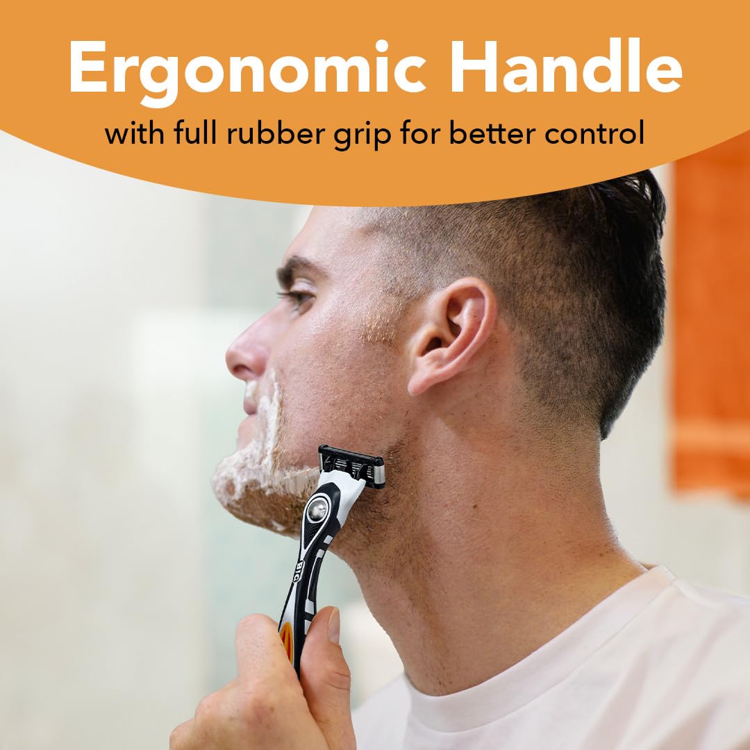 BIC Flex 5 lubricating strip with aloe and vitamin E for gentle glide.