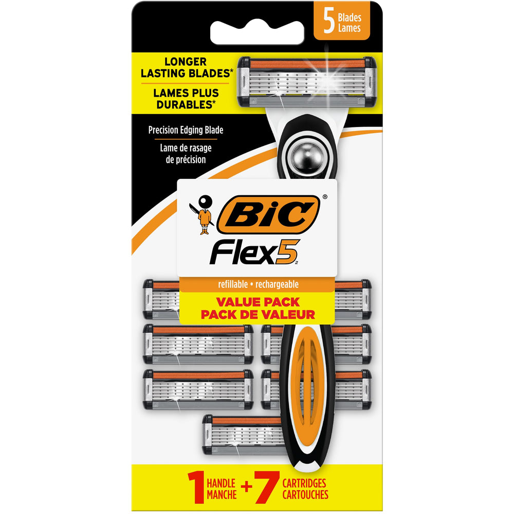 BIC Flex 5 razor handle with ergonomic anti-slip grip for steady control.