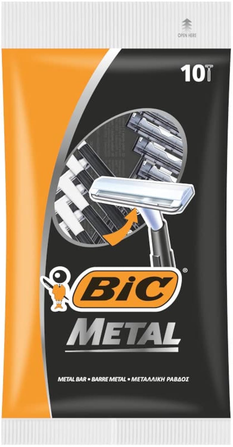 BIC Metal Razor pack of ten with a stable long handle for precise shaving.