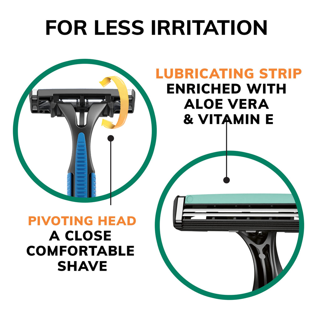 BIC Sensitive 2 razor contours close-up illustrates reach to tricky areas.
