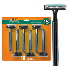 BIC Sensitive 2 razor packaging highlights an affordable kit for sensitive skin.