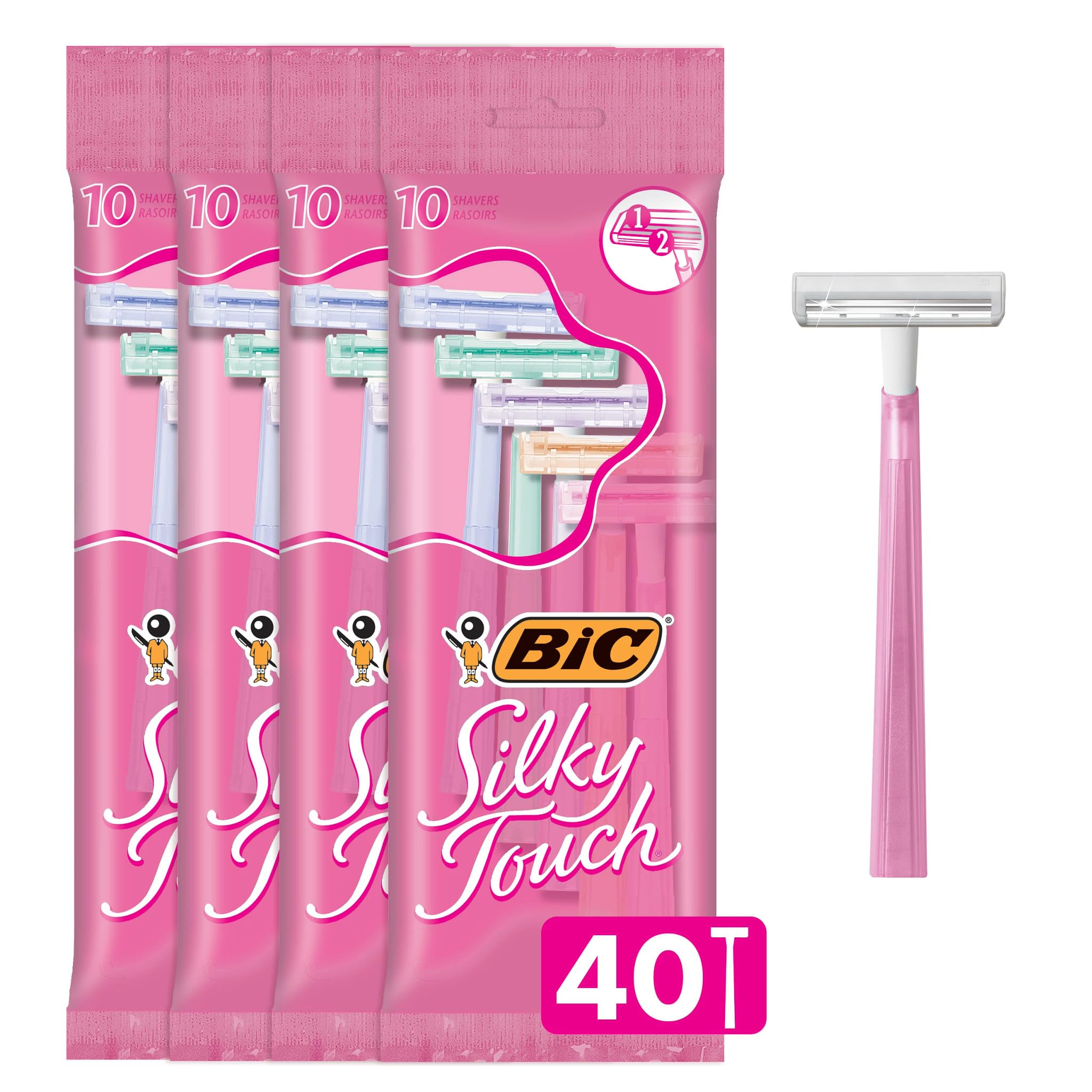 BIC Silky Touch women's razor in a 40-count value pack for an affordable smooth shave
