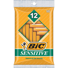 BIC single blade sensitive skin shaver with ergonomic handle for controlled grooming.