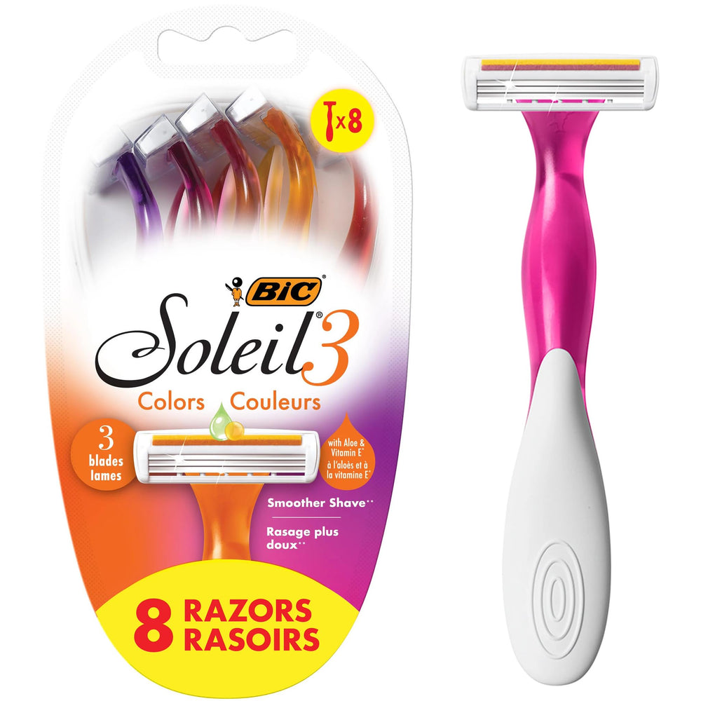 BIC Soleil 3 Colors Disposable Razor Pack with vibrant handles for a smooth shave