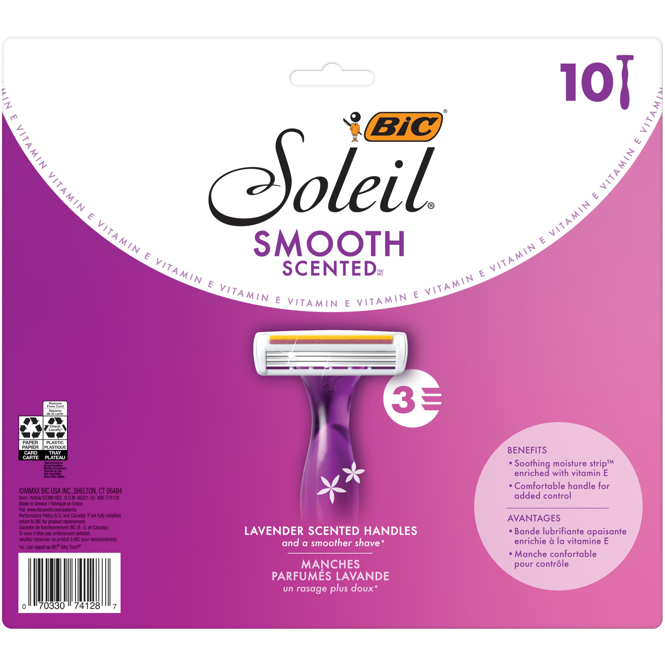BIC Soleil 3 Scented razor with lavender handle for smooth leg shaving.