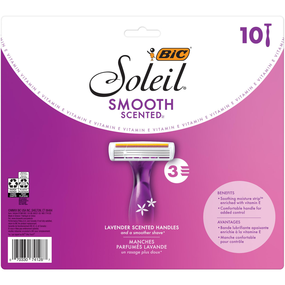 BIC Soleil 3 Scented razor with lavender handle for smooth leg shaving.