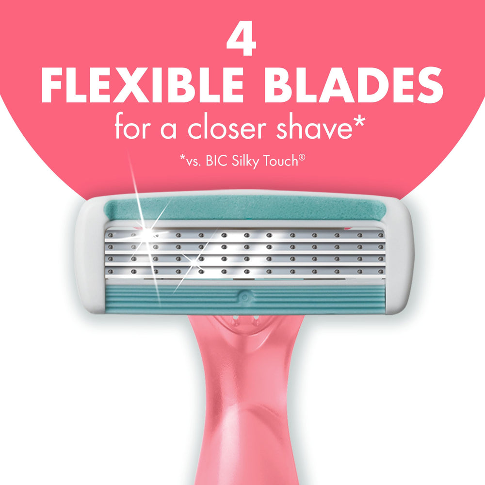 Flexible blades adapt to knees and ankles for smooth contour shaving