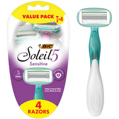 BIC Soleil 5 Sensitive razor pack front, travel-ready for quick everyday shaving.
