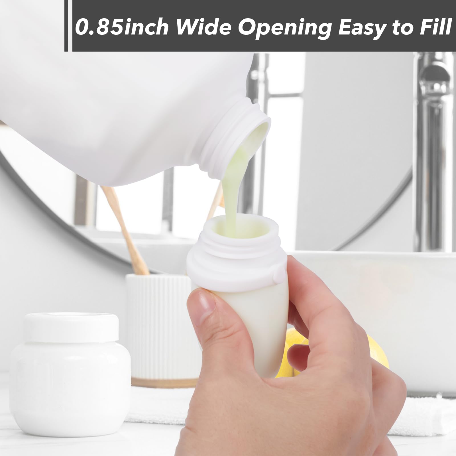 BienBion 1oz travel bottles wide-opening design for easy filling.
