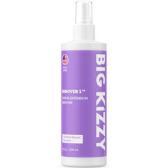 Big Kizzy Tape-In Remover Spray bottle shown for fast adhesive release.