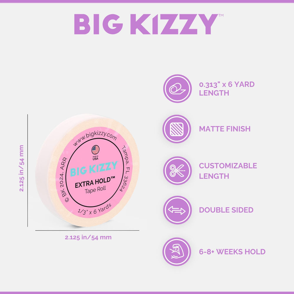 Big Kizzy USA-made medical-grade adhesive emphasizes quality for safe hair applications.
