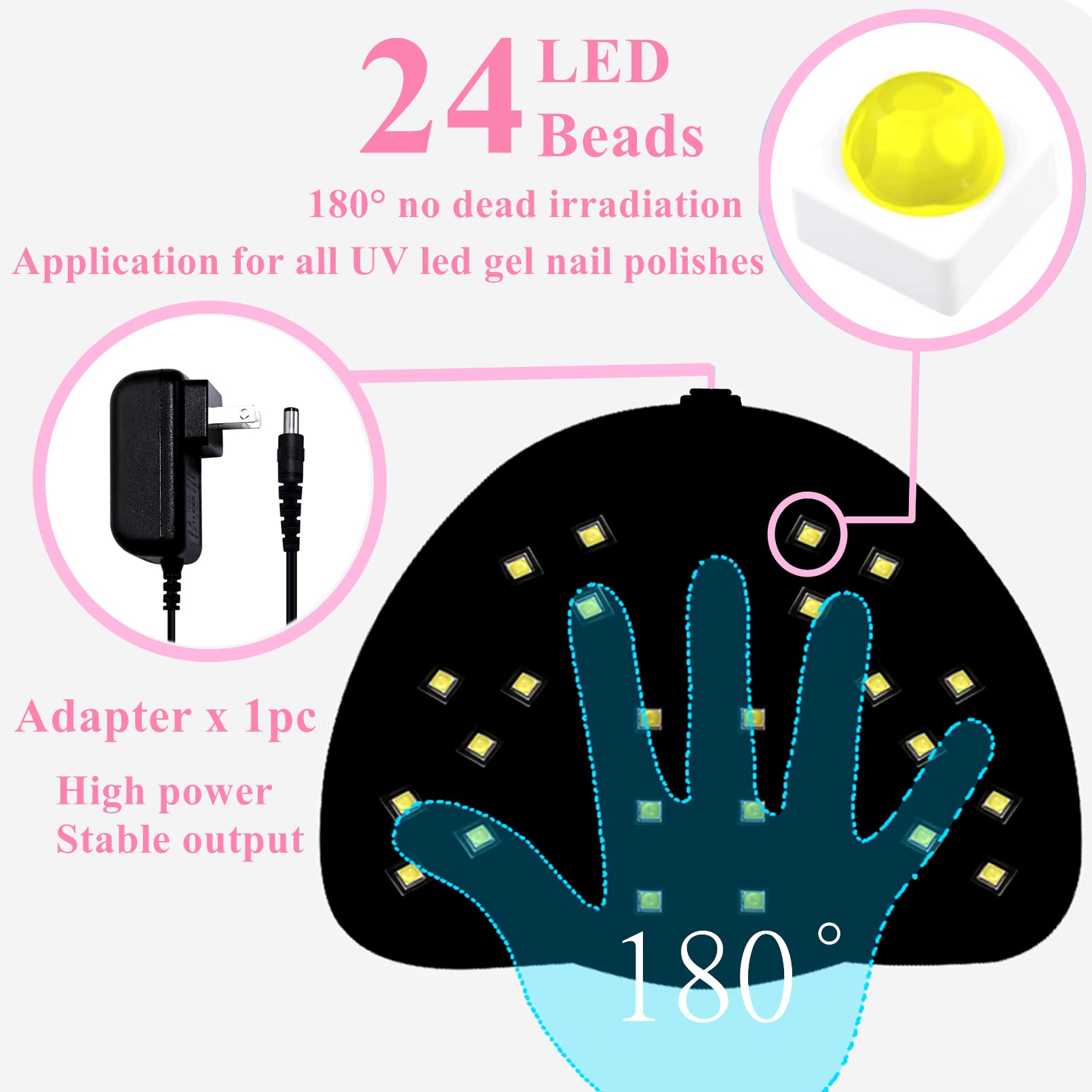 BIGBEAR UV nail lamp interior with 24 LED beads for even coverage