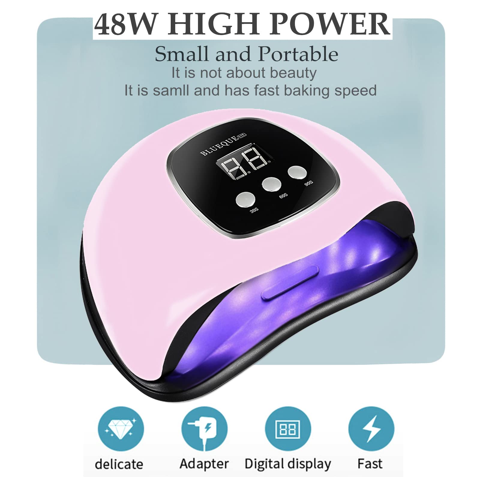 BIGBEAR UV nail lamp side view, fits nails comfortably for easy curing