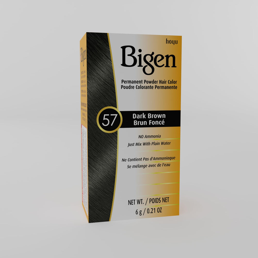 Bigen #57 Dark Brown final result on hair with natural shine.