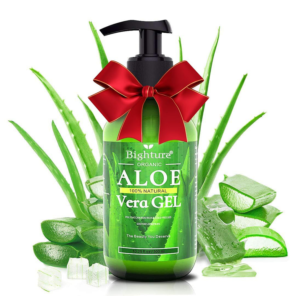 BIGHTURE Aloe Vera Gel con hojas frescas para hidratación suave de la piel