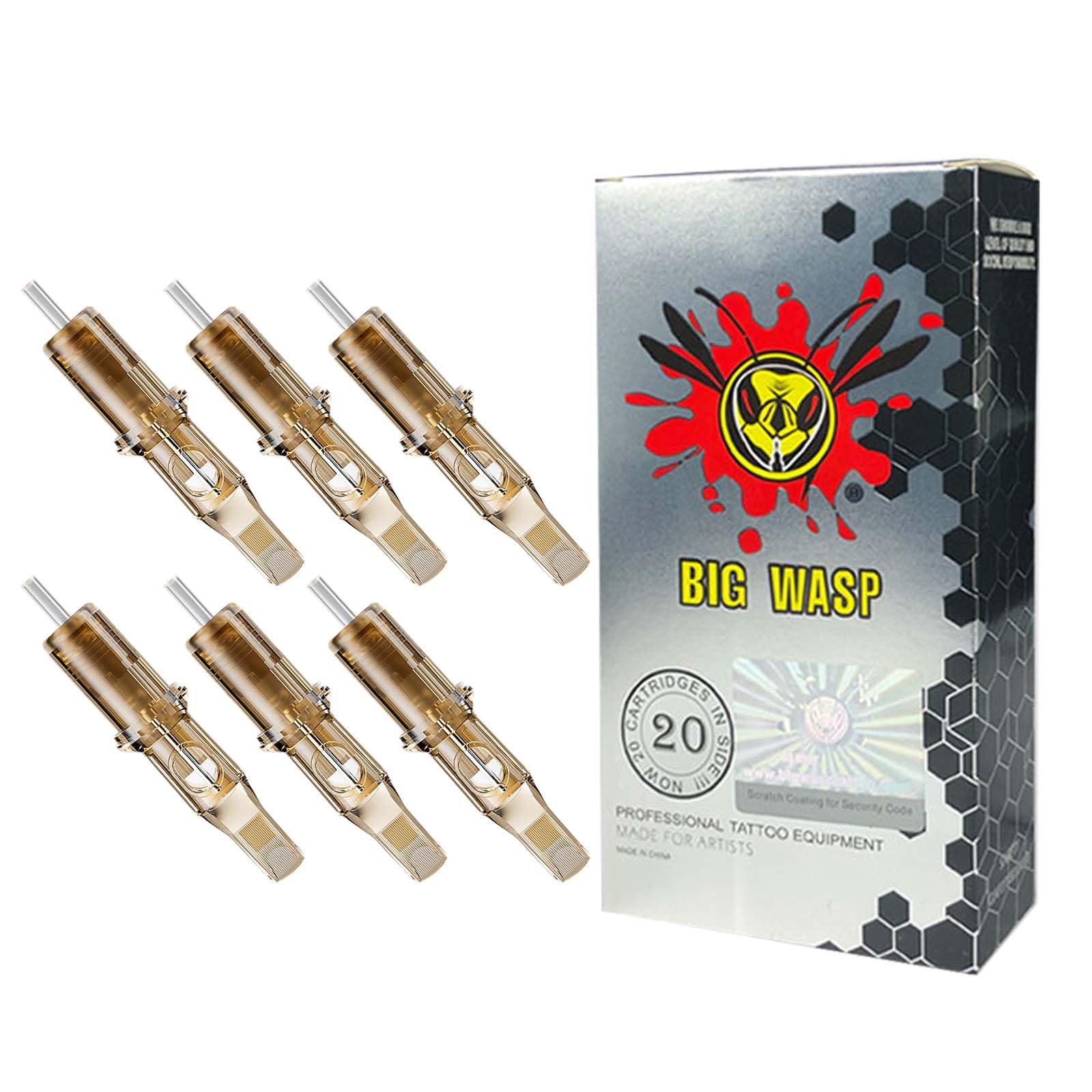 BIGWASP cartuchos aguja 15RM curva magnum, 20 piezas, compatibles con empuñaduras estándar.