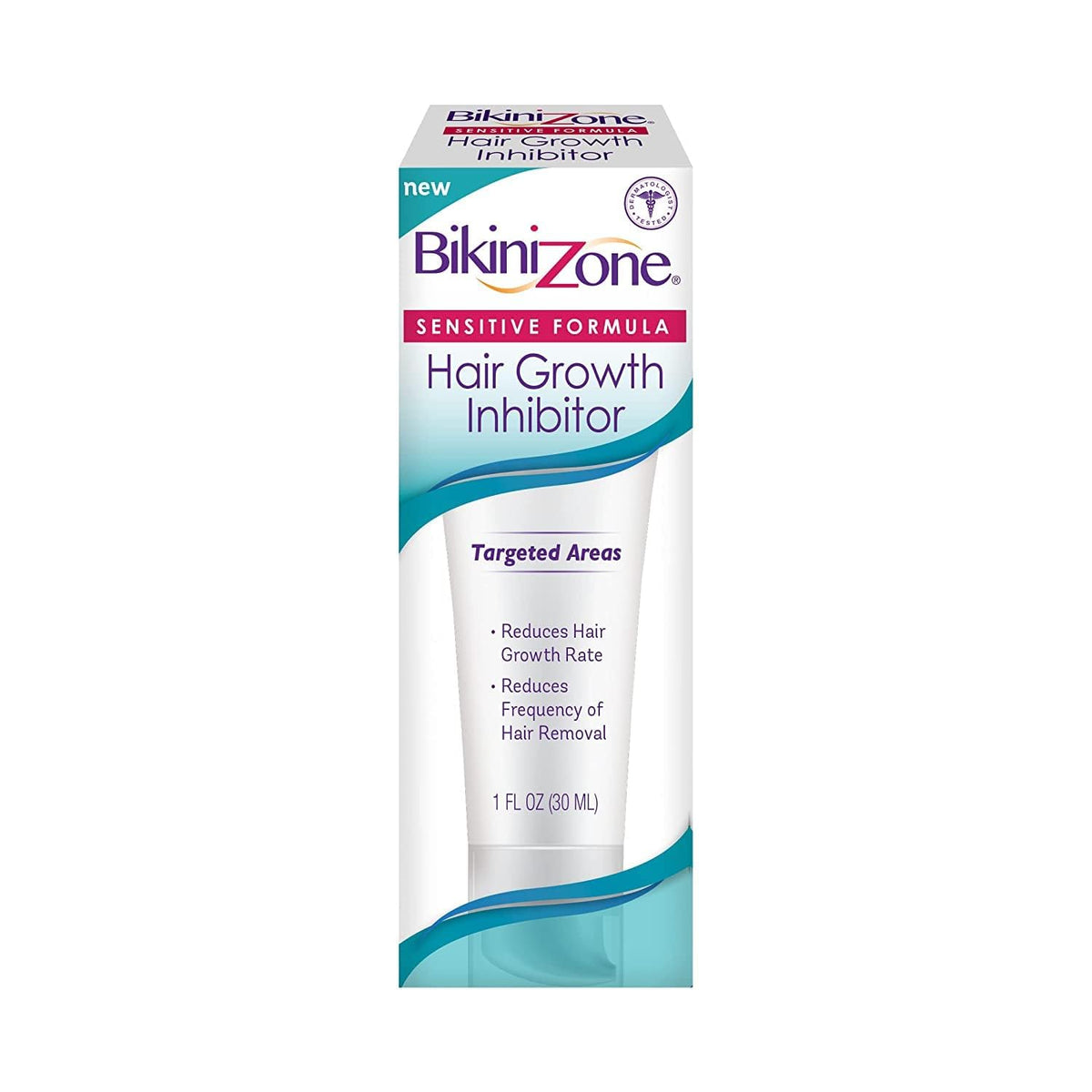 Bikini Zone Hair Growth Inhibitor Cream bottle close-up for post-wax skin