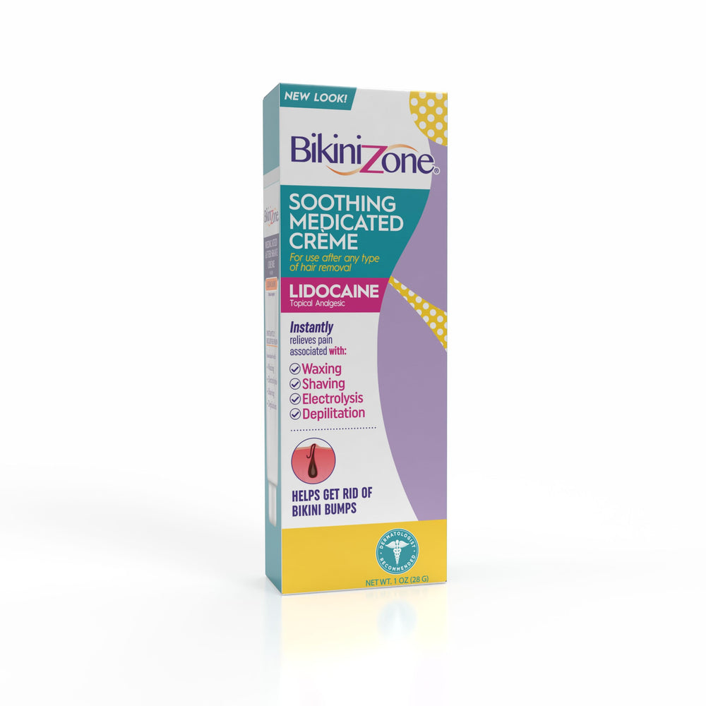 Bikini Zone medicated after shave cream bottle ready for bikini-line use