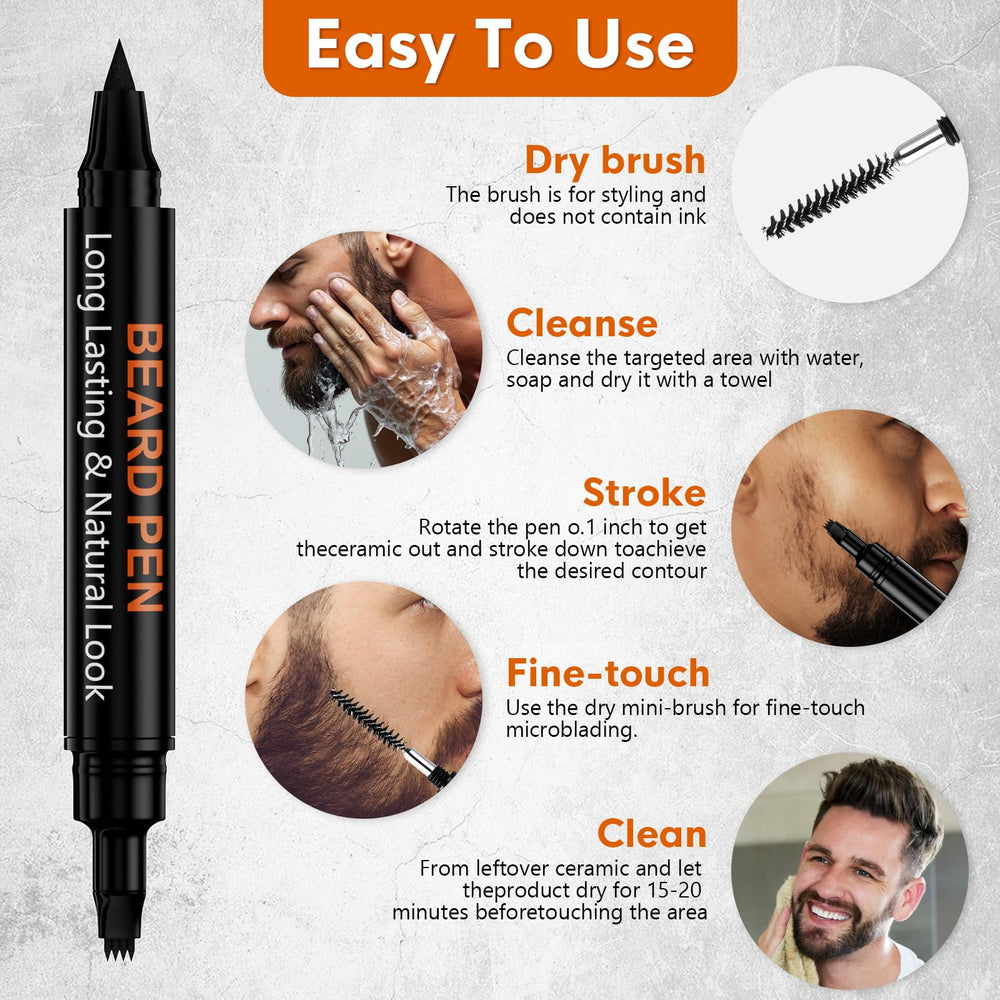 BIKTIC beard pen includes 2-in-1 comb for grooming.
