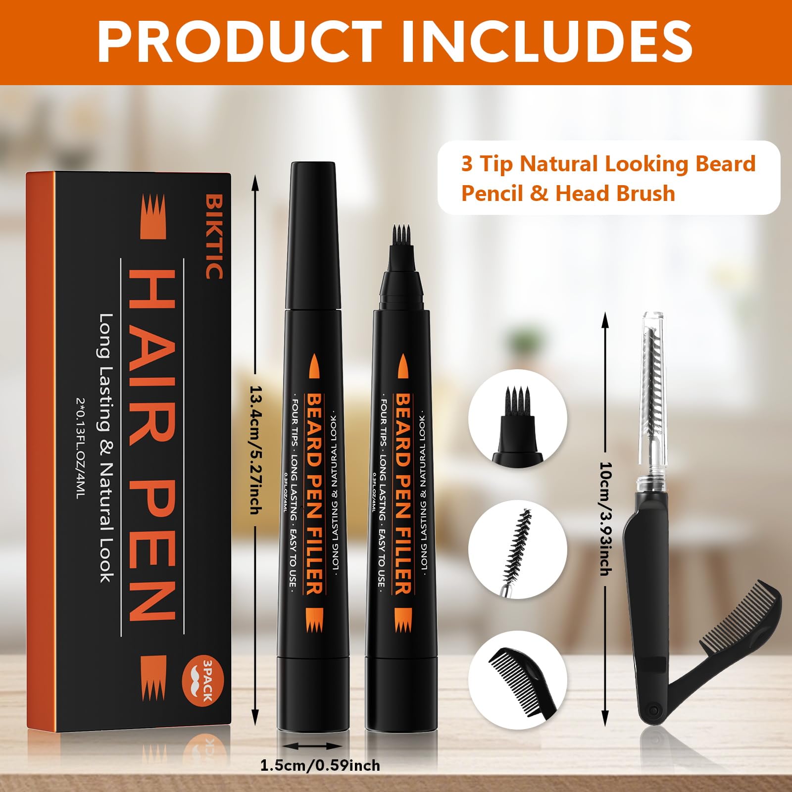 BIKTIC twist-up beard pencil enables convenient, mess-free on-the-go application.