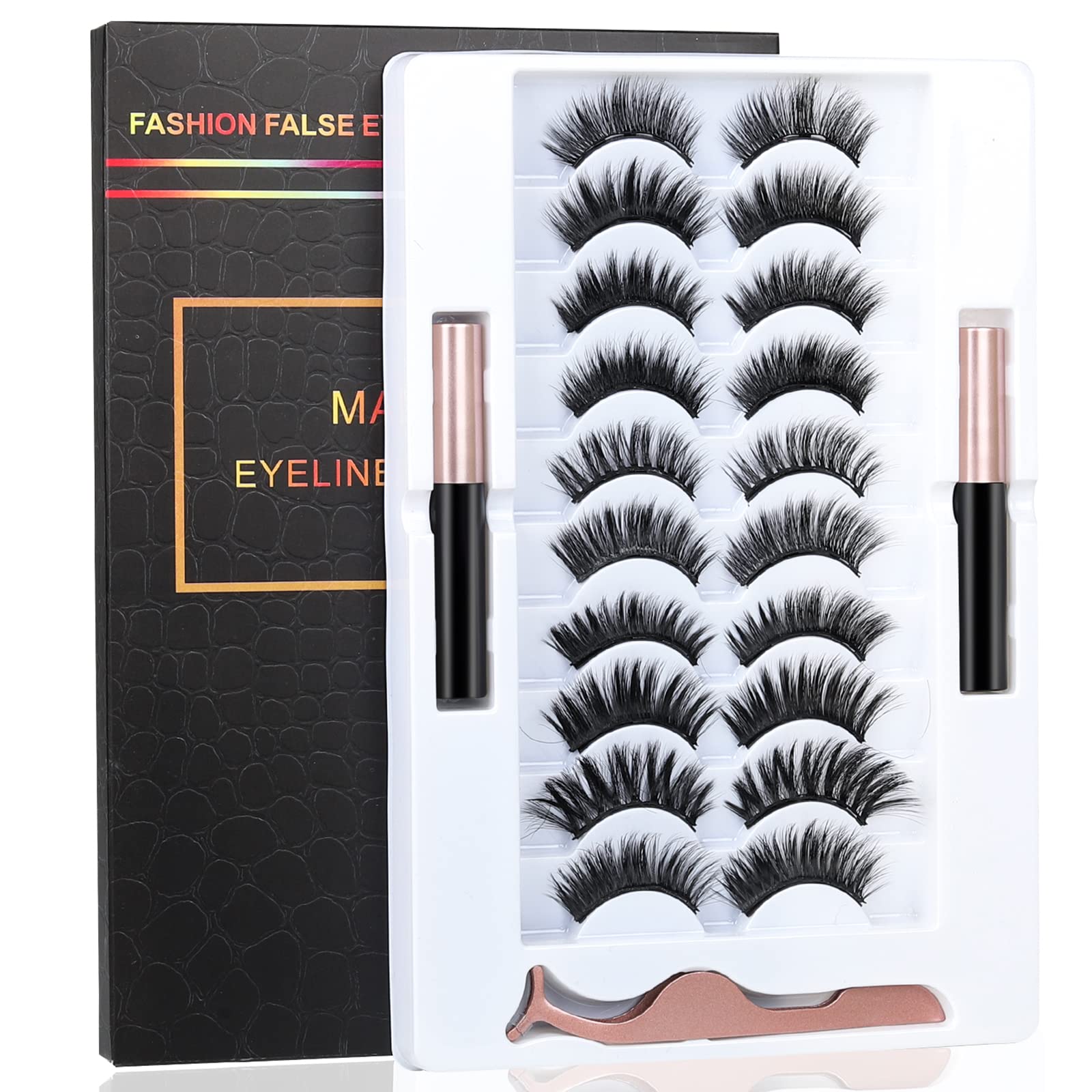 BILEYCHA Upgrade 3D magnetic eyelashes, natural look, 10-pair set for daily wear