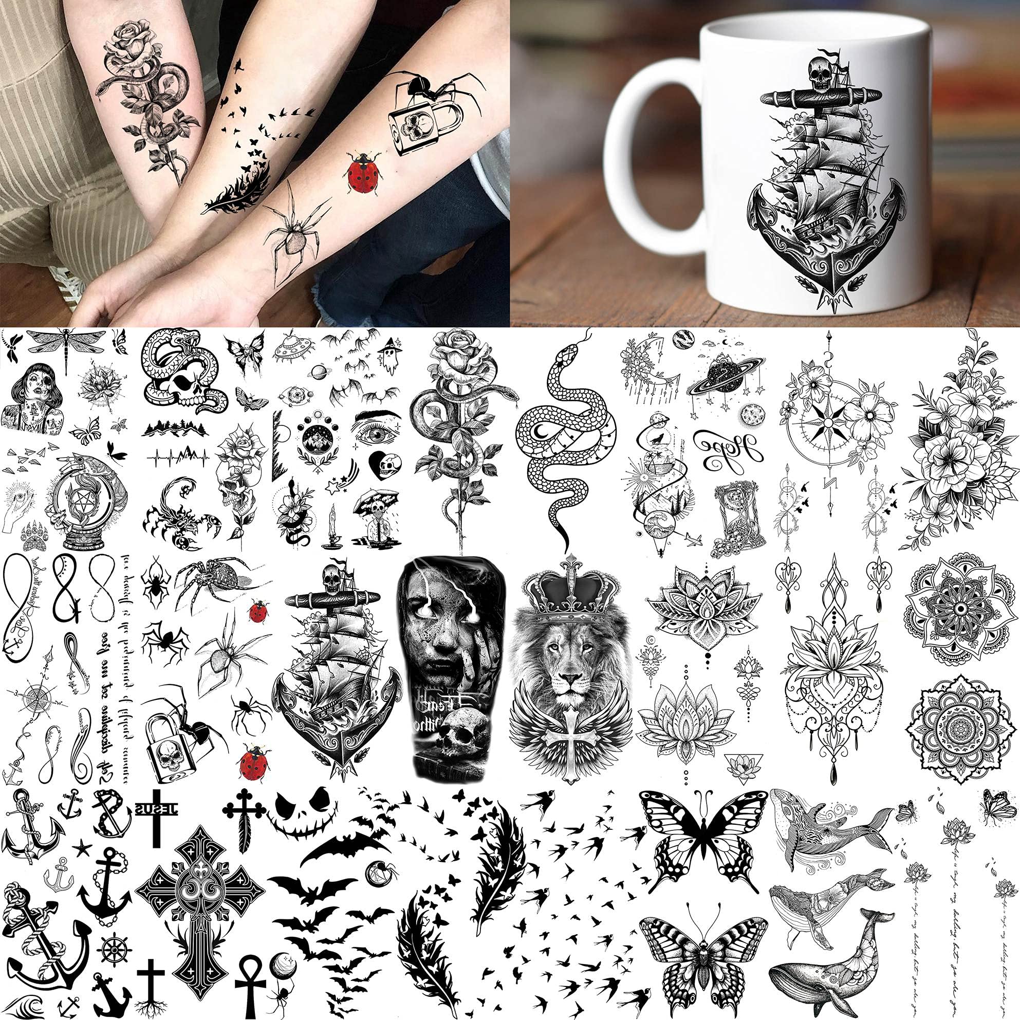 Bilizar floral tattoos set with roses and peonies for elegant body art.