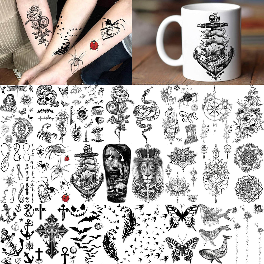 Bilizar floral tattoos set with roses and peonies for elegant body art.