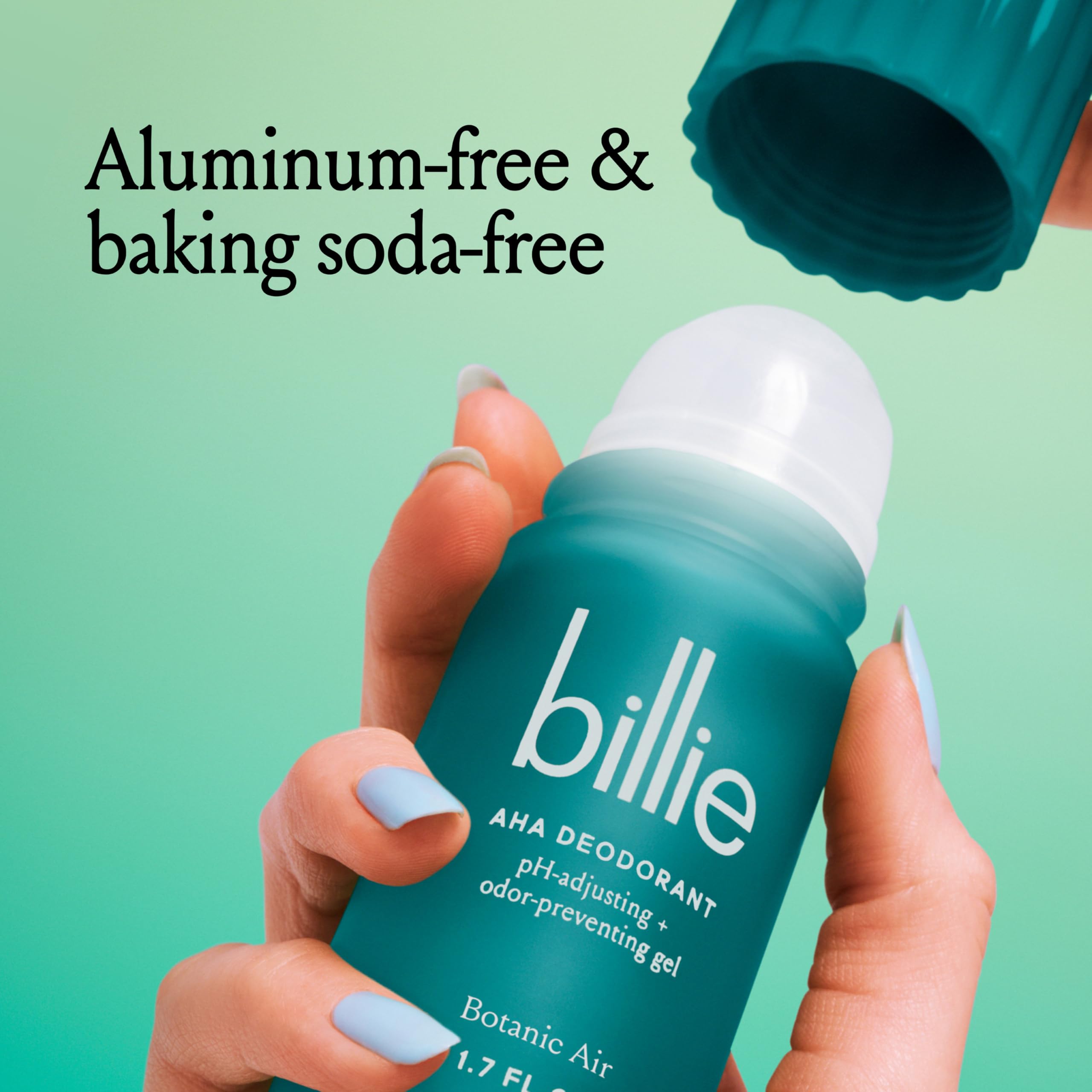 Billie AHA Desodorante Aire Botánico: textura líquida que se seca de forma transparente.