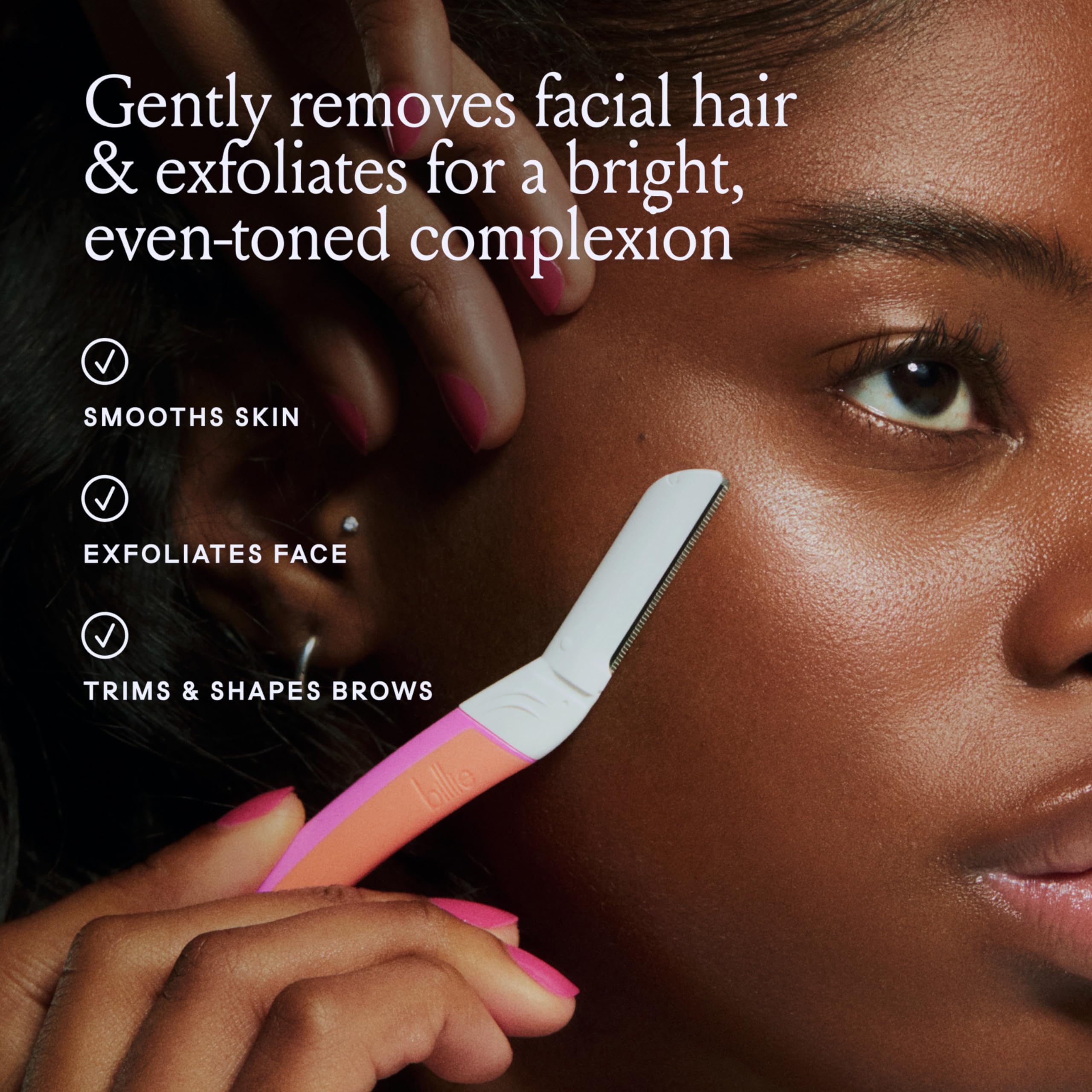 Nickel-free Billie blades for hypoallergenic use on sensitive skin.